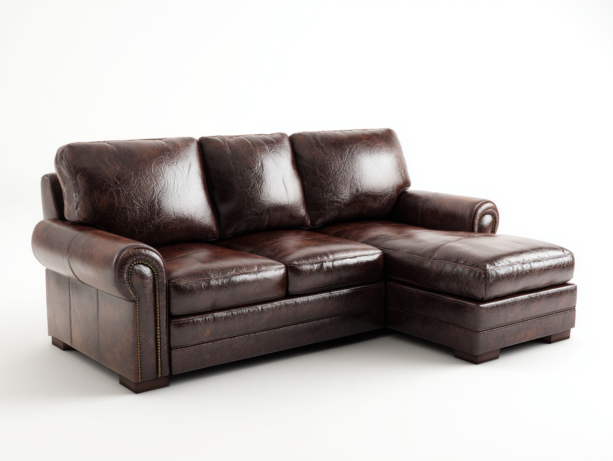 Divano angolare - pelle-legno - 248x160x86 cm - marrone scuro - vintage-Minorhanest
