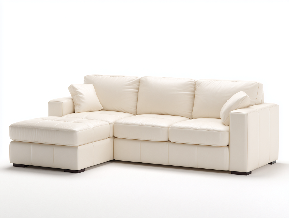 Divano angolare - pelle-legno - 276x168x86 cm - avorio - contemporaneo-Minorhanest