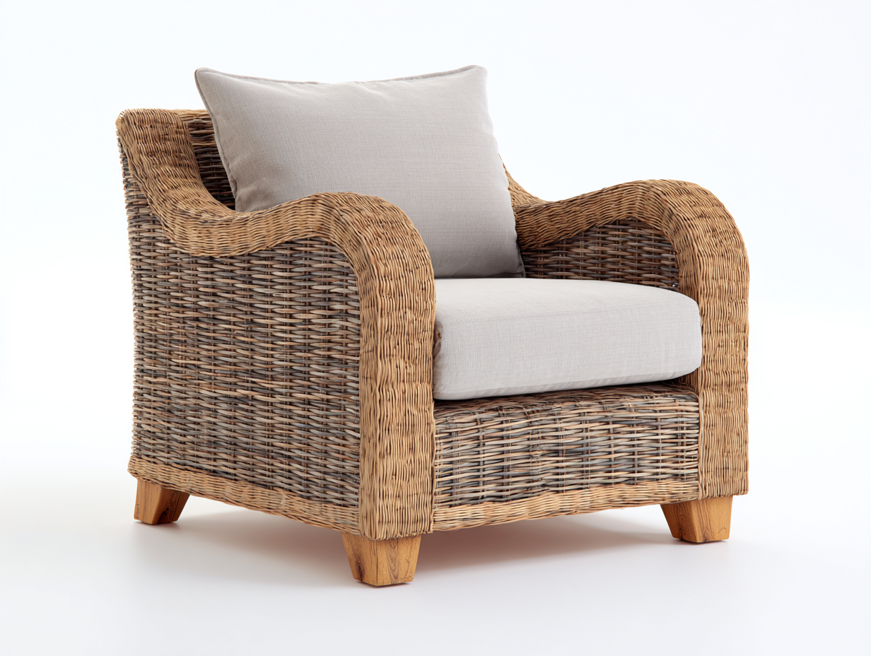 Poltrona da giardino - Rattan - Legno - 87 x 82 x 82 cm - Naturale-Grigio caldo - Stile rustico-Minorhanest