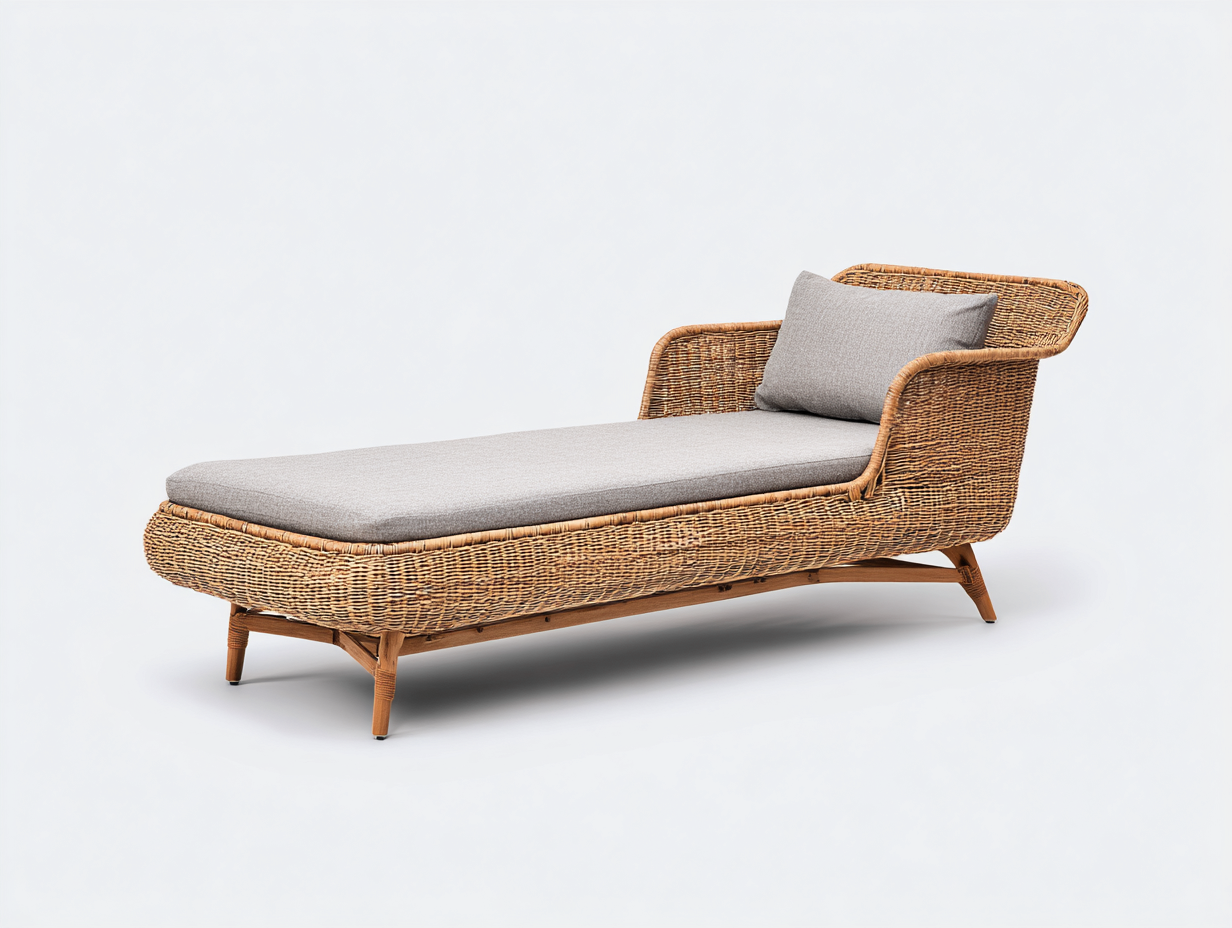 Lettino prendisole - rattan-tessuto - 190x72x78 cm - naturale-grigio chiaro - boho-Minorhanest