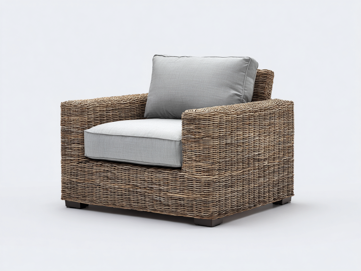 Poltrona da giardino - Rattan - Legno - 92 x 86 x 74 cm - Naturale-Grigio chiaro - Stile moderno-Minorhanest