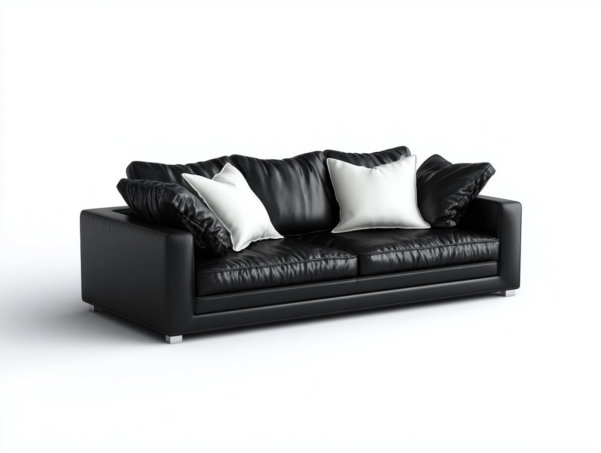 Divano lineare - pelle sintetica-metallo - 195x90x74 cm - nero - minimalista-Minorhanest