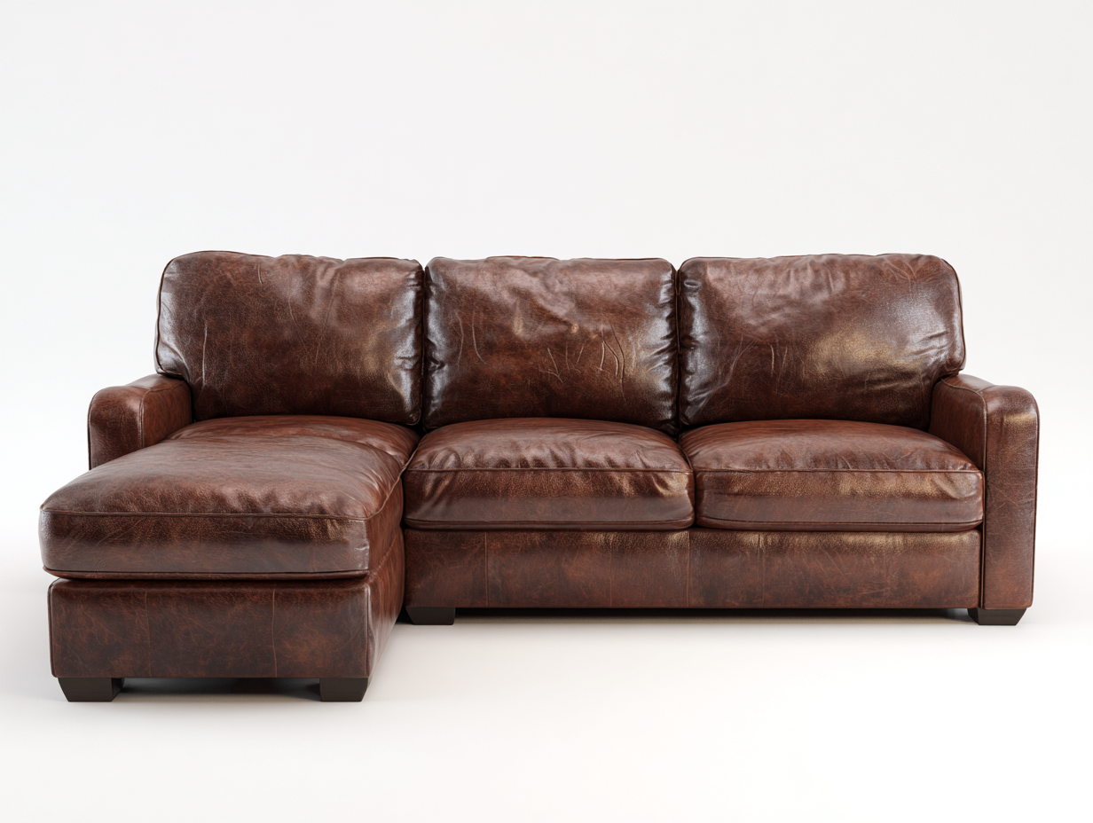 Divano angolare - pelle-legno - 276x164x88 cm - marrone scuro - vintage-Minorhanest