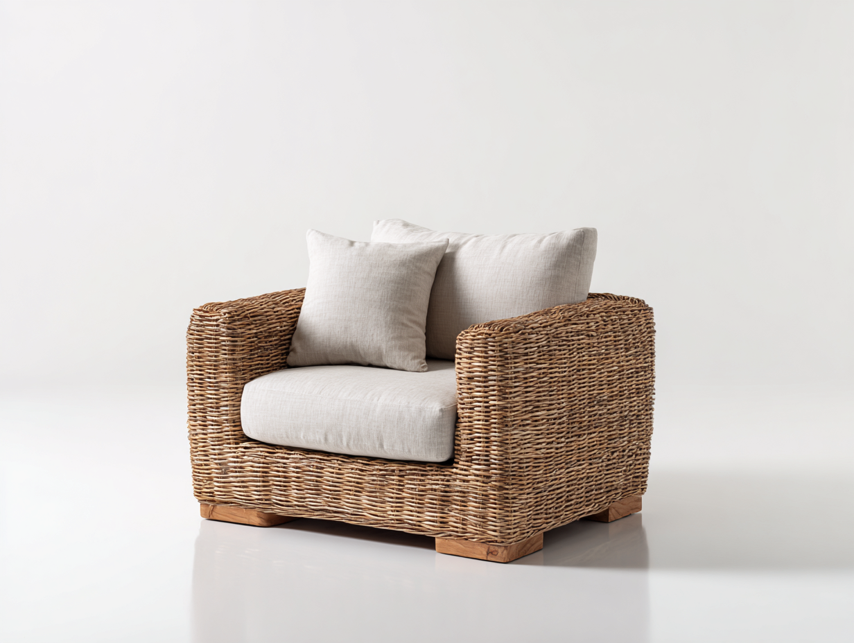 Poltrona da giardino - Rattan - Legno - 90 x 84 x 76 cm - Naturale-Grigio chiaro - Stile moderno-Minorhanest