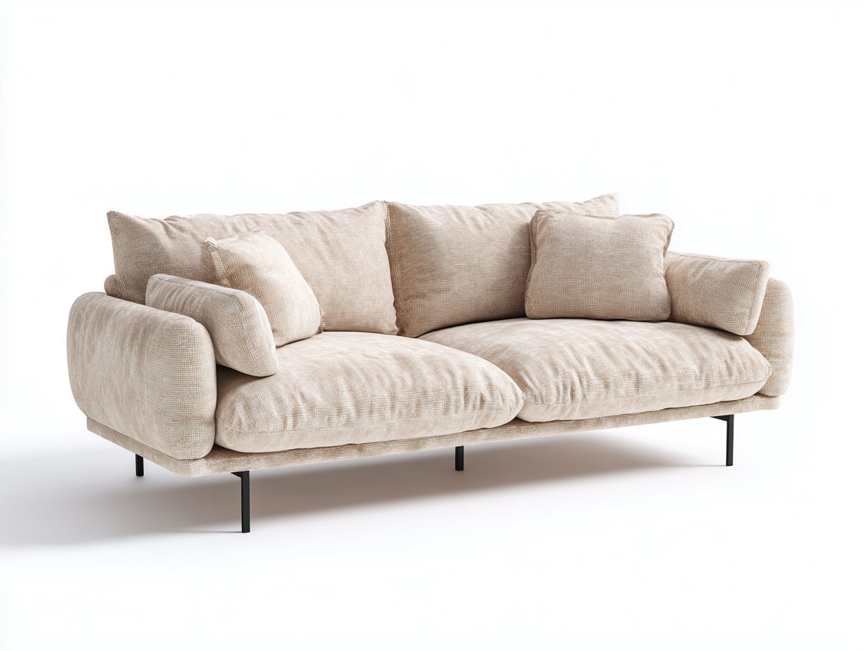 Divano lineare - tessuto-metallo - 196x94x81 cm - crema-nero - contemporaneo-Minorhanest