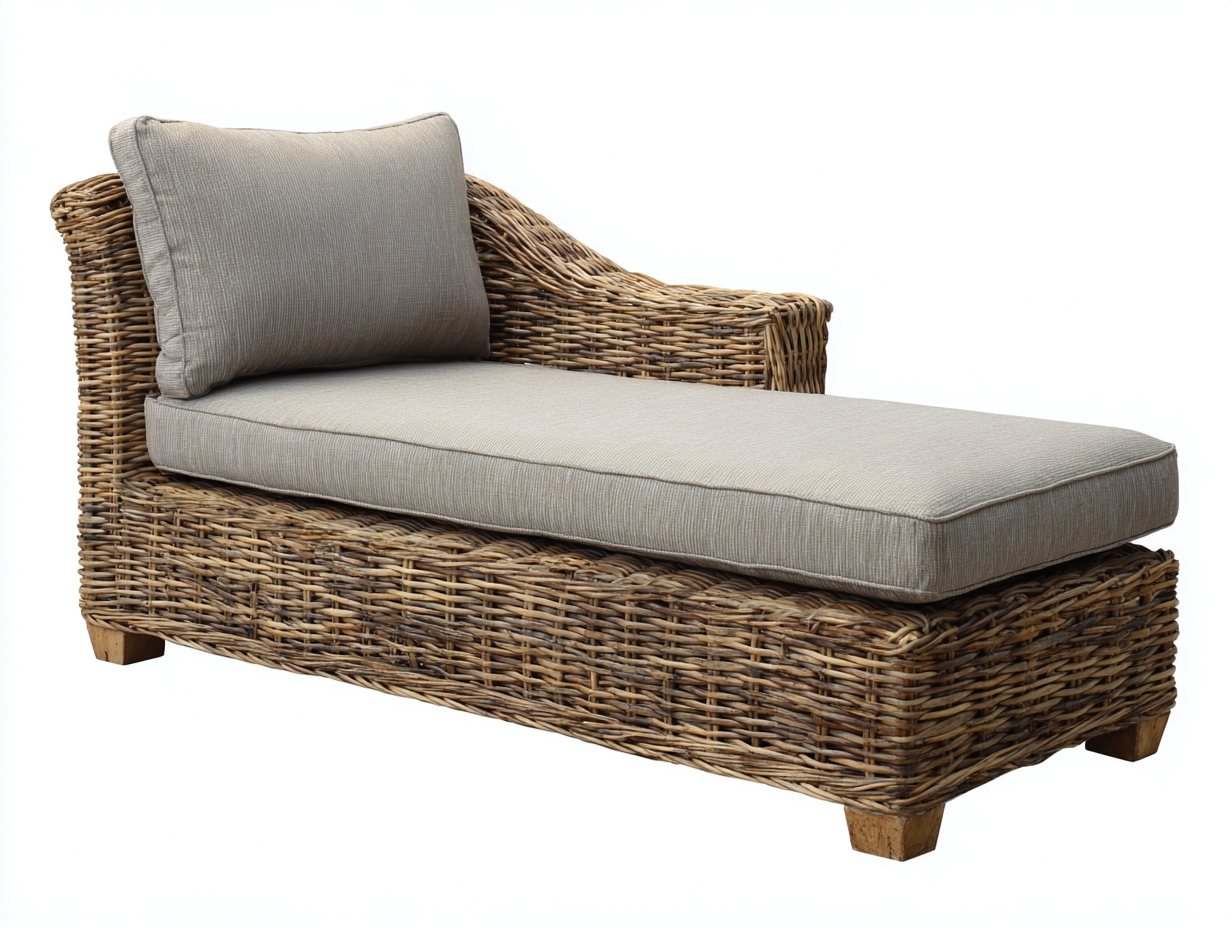 Lettino prendisole - rattan-tessuto-legno - 184x72x77 cm - naturale-tortora - boho-Minorhanest