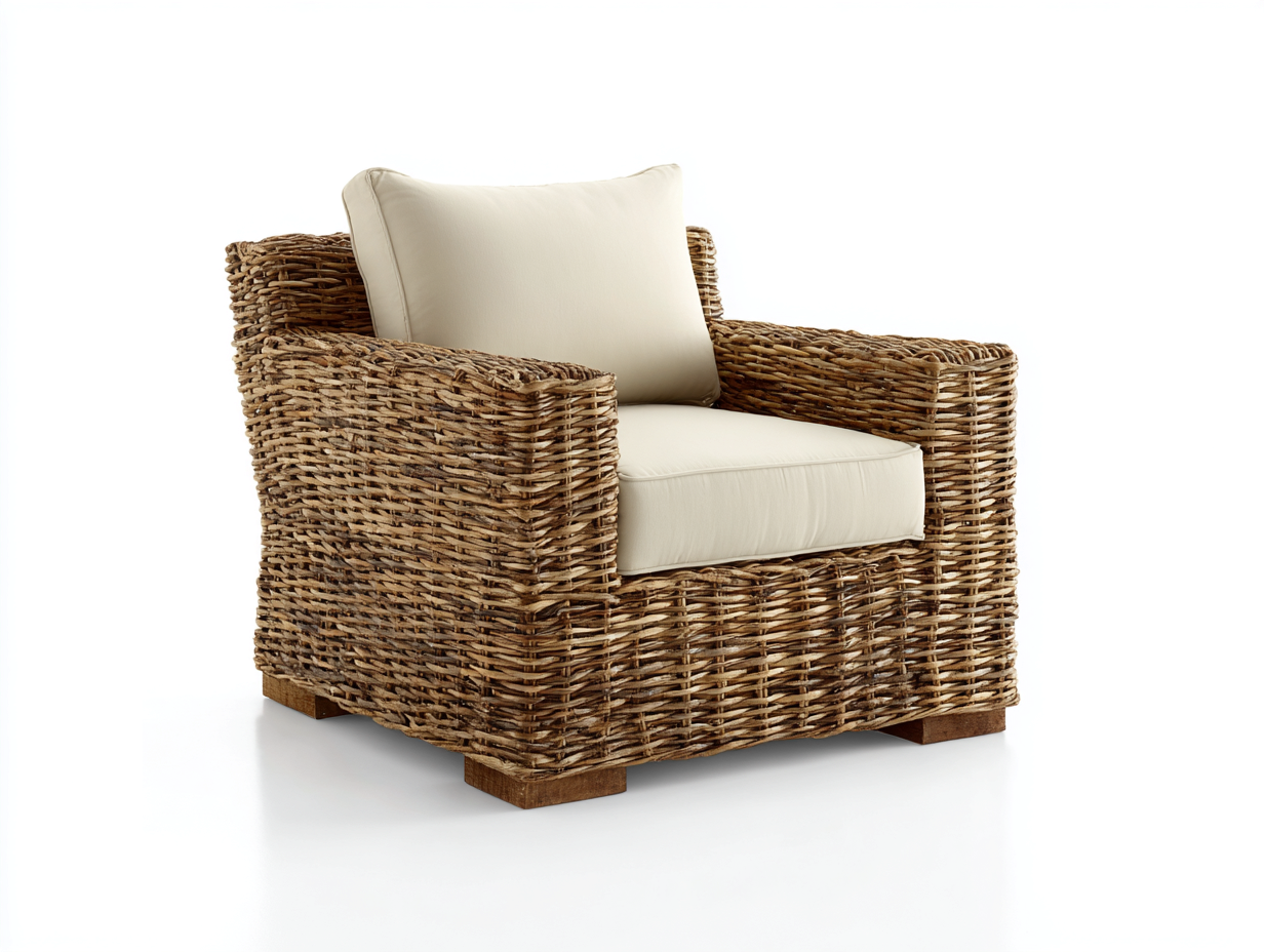 Poltrona da giardino - Rattan - Legno - 88 x 82 x 79 cm - Naturale-Crema - Stile rustico-Minorhanest