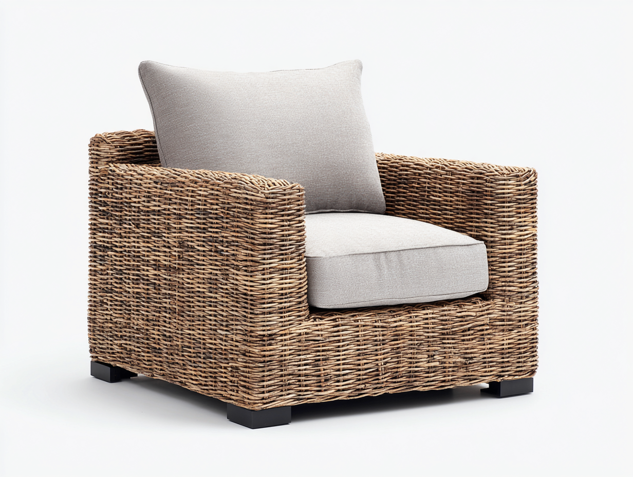 Poltrona da giardino - Rattan - Legno - 89 x 83 x 75 cm - Naturale-Grigio beige - Stile contemporaneo-Minorhanest