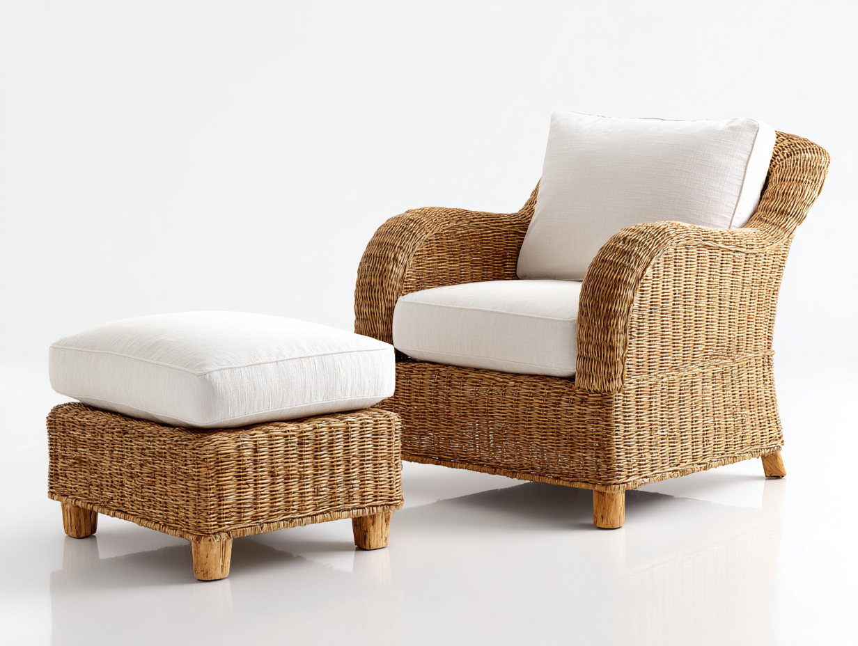 Poltrona da giardino - Rattan - Legno - 84 x 80 x 91 cm - Naturale-Crema - Stile naturale-Minorhanest