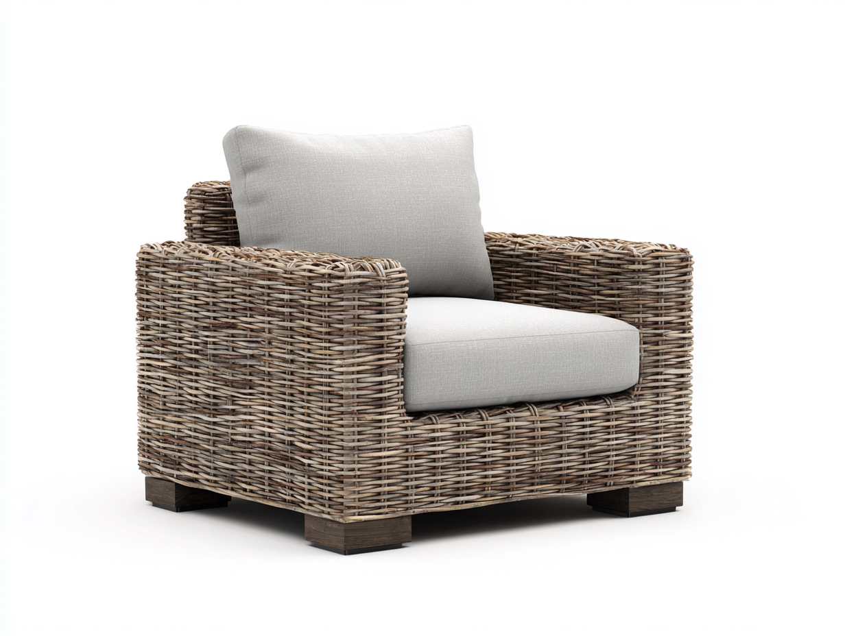 Poltrona da giardino - Rattan - Legno - 90 x 84 x 76 cm - Naturale-Grigio beige - Stile naturale-Minorhanest