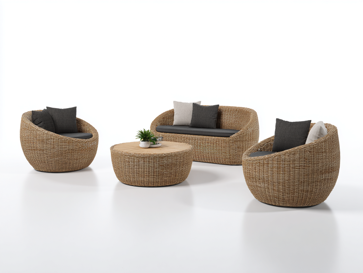 Divani da esterno - rattan-tessuto-legno - 155x76x72 cm - marrone naturale-grigio scuro - lounge moderno-Minorhanest