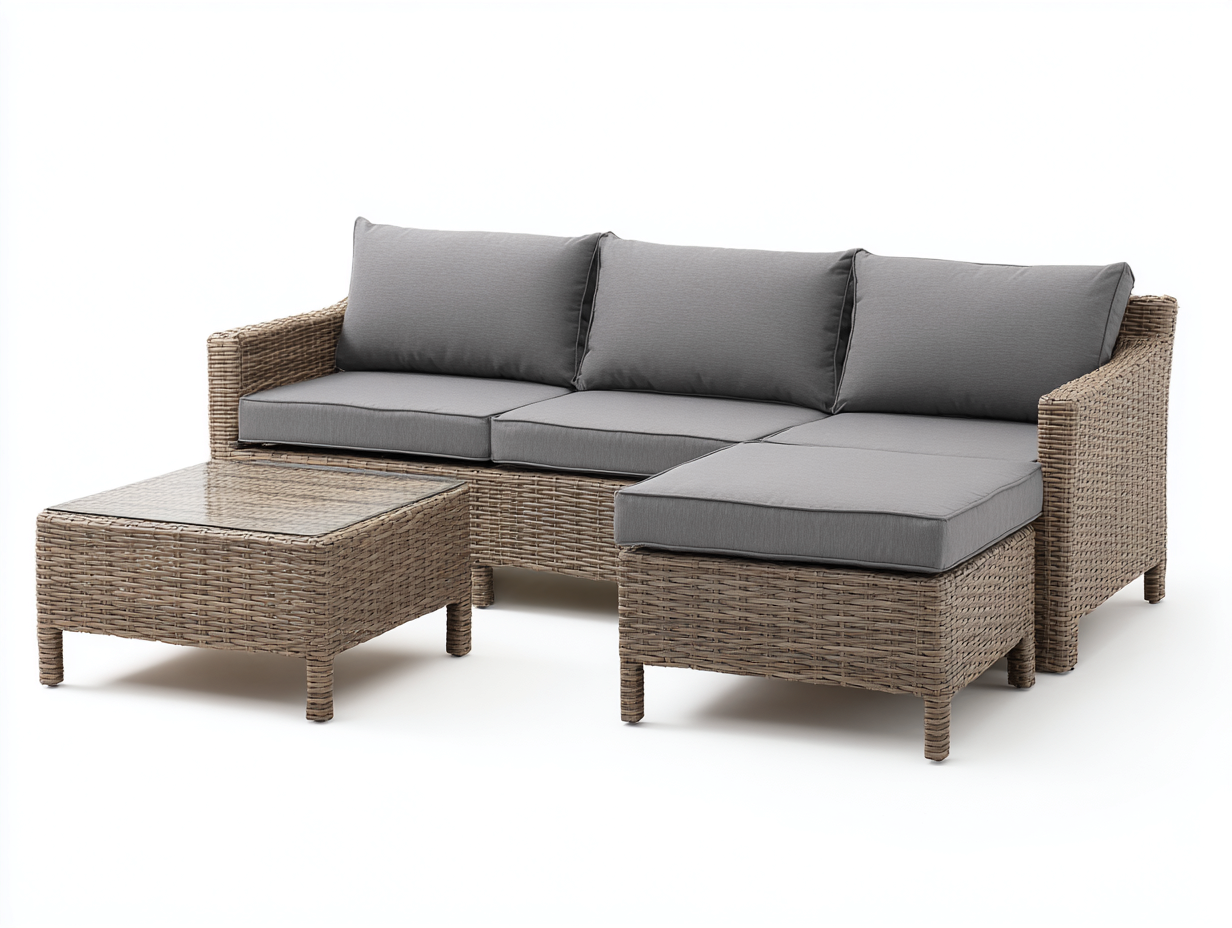 Divani da esterno - rattan-tessuto-vetro - 228x152x75 cm - marrone naturale-grigio - moderno lounge-Minorhanest