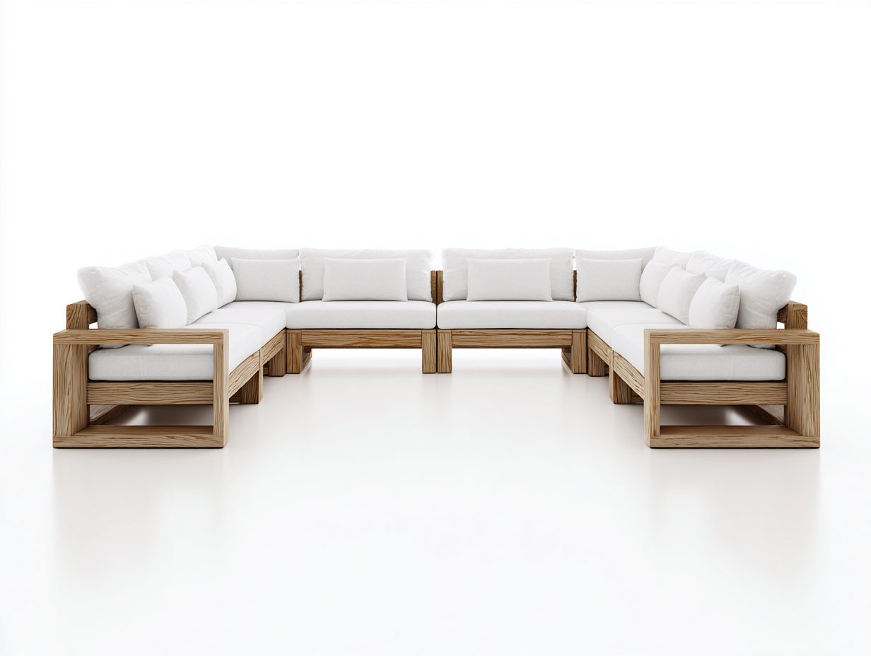 Divani da esterno - legno-tessuto - 360x240x72 cm - legno naturale-bianco - moderno modulare-Minorhanest