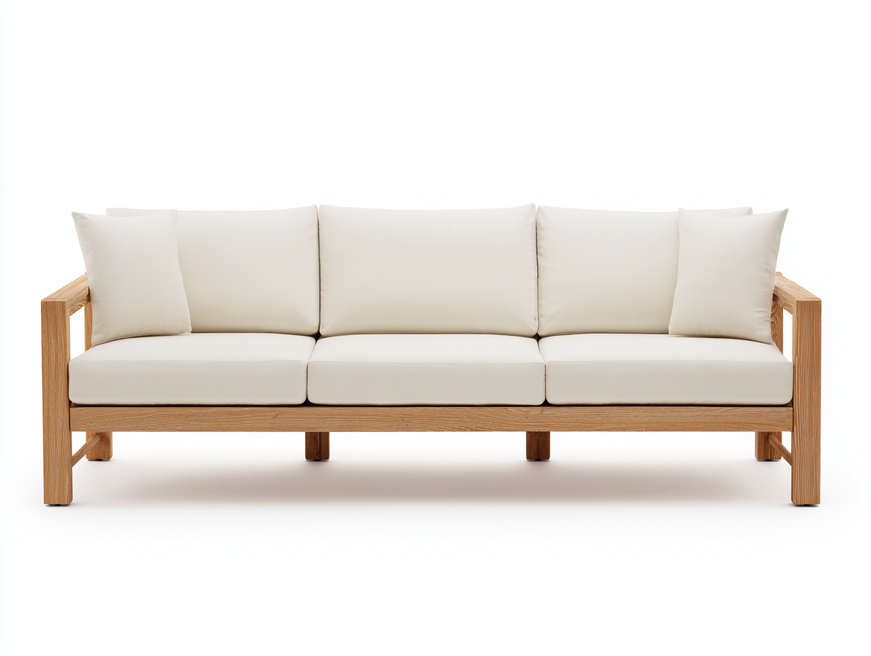Divani da esterno - legno-tessuto - 215x82x78 cm - legno naturale-bianco crema - moderno naturale-Minorhanest