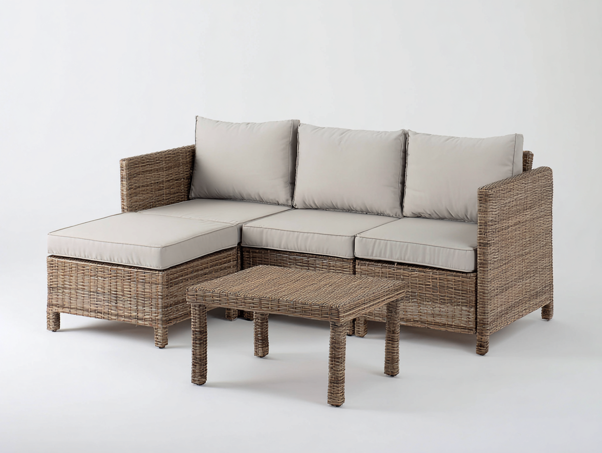 Divani da esterno - rattan-tessuto - 220x150x76 cm - marrone naturale-beige - moderno lounge-Minorhanest
