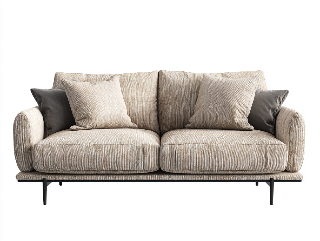Divano lineare - tessuto-metallo - 198x94x82 cm - beige chiaro-nero - moderno-Minorhanest