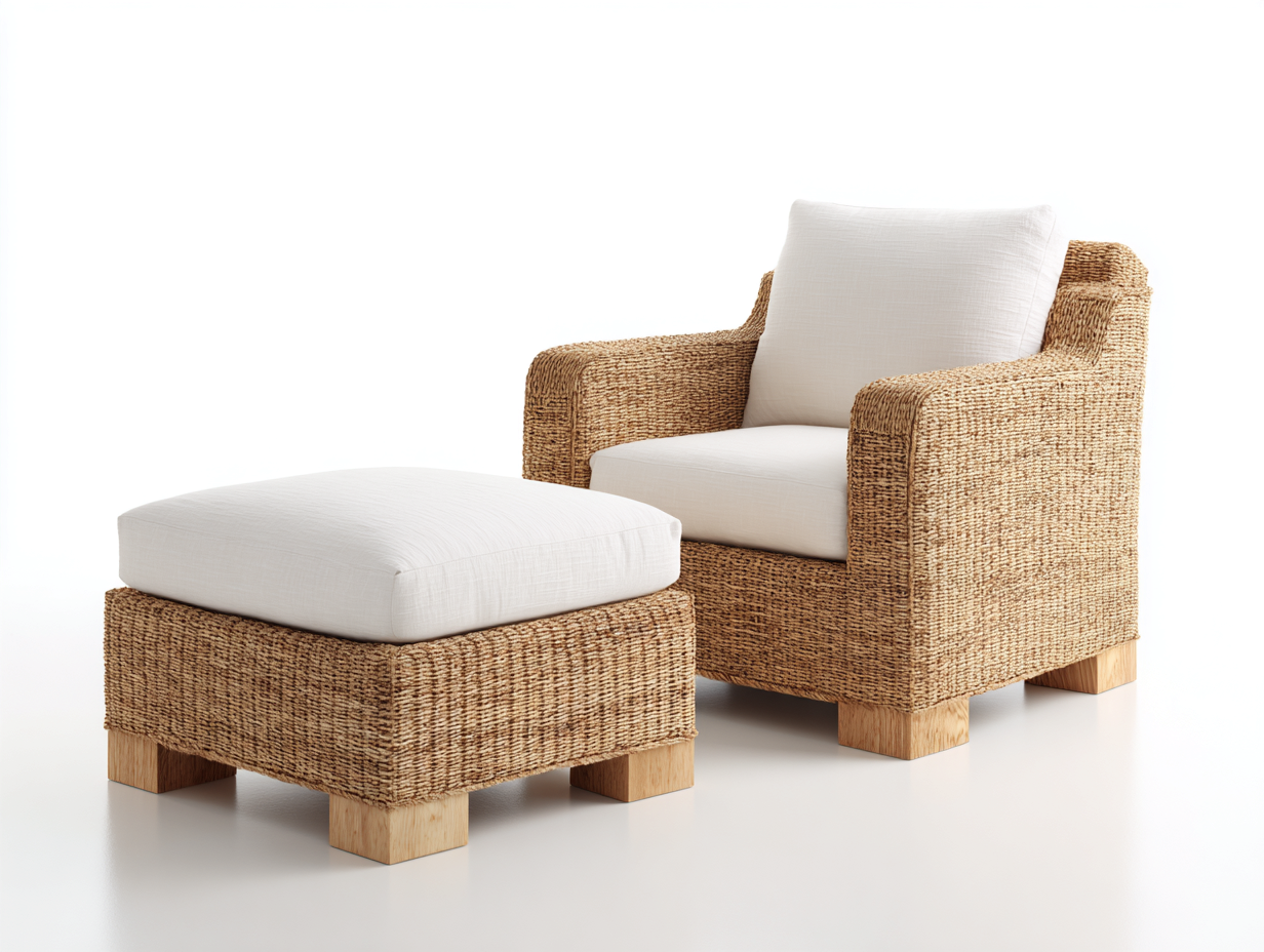 Poltrona da giardino - Rattan - Legno - 81 x 77 x 88 cm - Naturale-Crema - Stile minimalista-Minorhanest