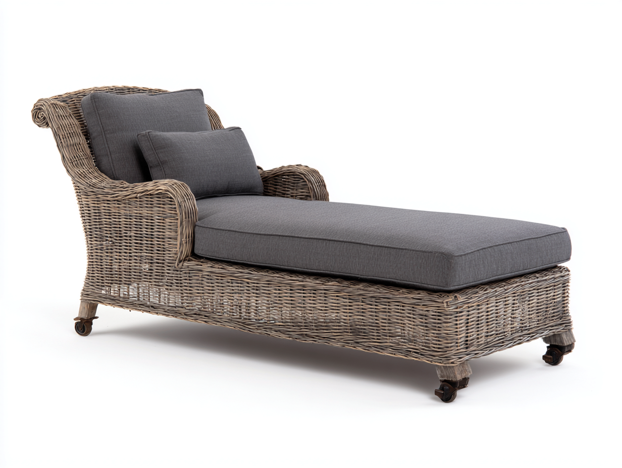Lettino prendisole - rattan-tessuto-legno - 190x74x85 cm - grigio naturale-grigio scuro - rustico-Minorhanest