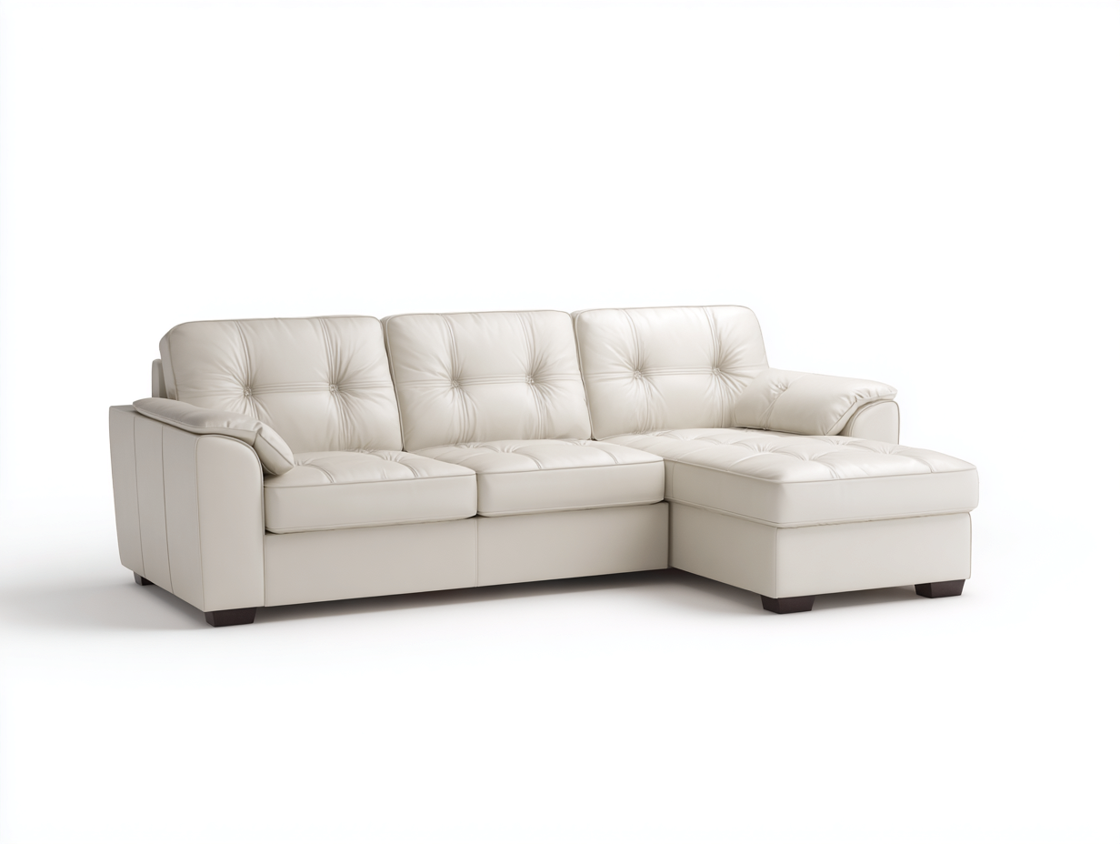 Divano angolare - pelle-legno - 268x162x88 cm - bianco crema - minimalista-Minorhanest