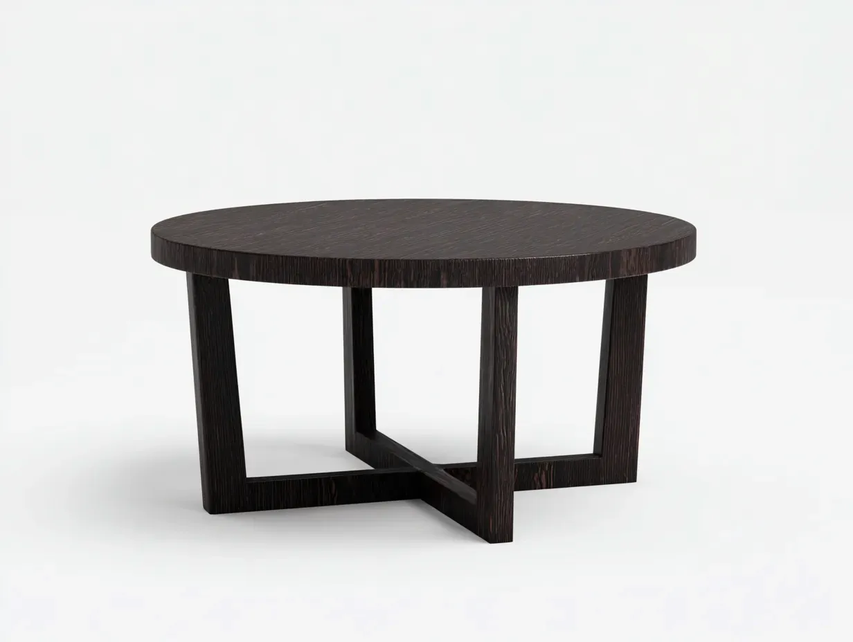 Mesa De Centro redonda madera oscura 90x90x45 cm - salón moderno con base cruzada