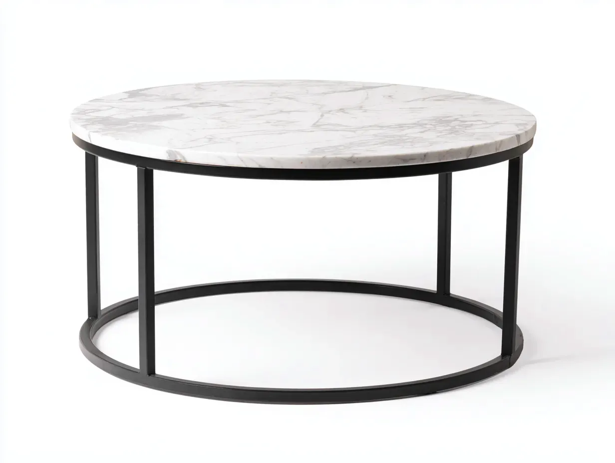 Mesa De Centro redonda mármol blanco madera 95x95x44 cm - blanco y marrón - tablero circular