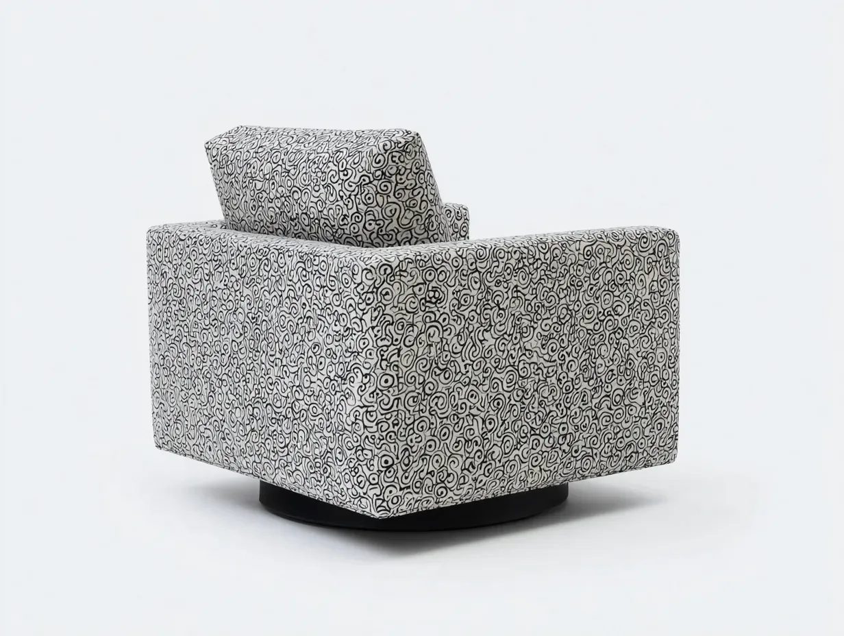 Sillón tapizado 92x88x82 cm - blanco y negro - giratorio para salón moderno