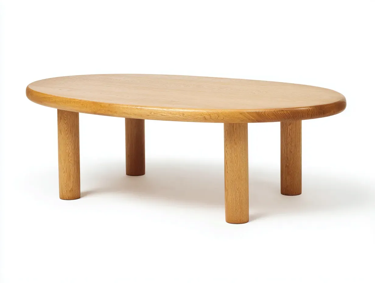 Mesa De Centro ovalada madera clara 115x60x42 cm - estilo natural con patas redondas