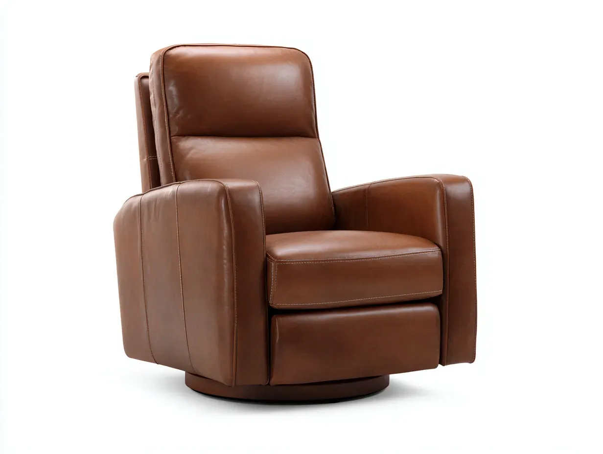Sillón de piel 91x90x98 cm - marrón - giratorio reclinable para salón