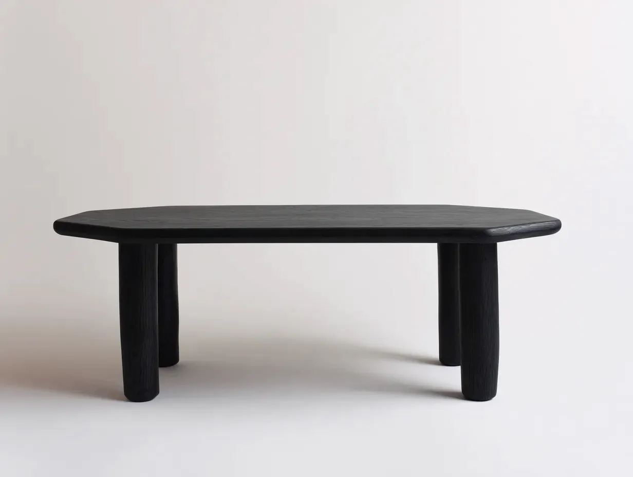 Mesa De Centro rectangular negra 120x70x40 cm - madera texturizada con patas cilíndricas