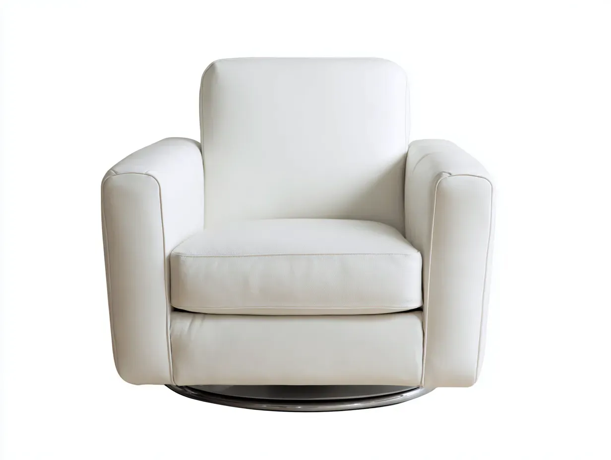 Sillón de piel 86x87x82 cm - blanco y cromado - formato giratorio para salón