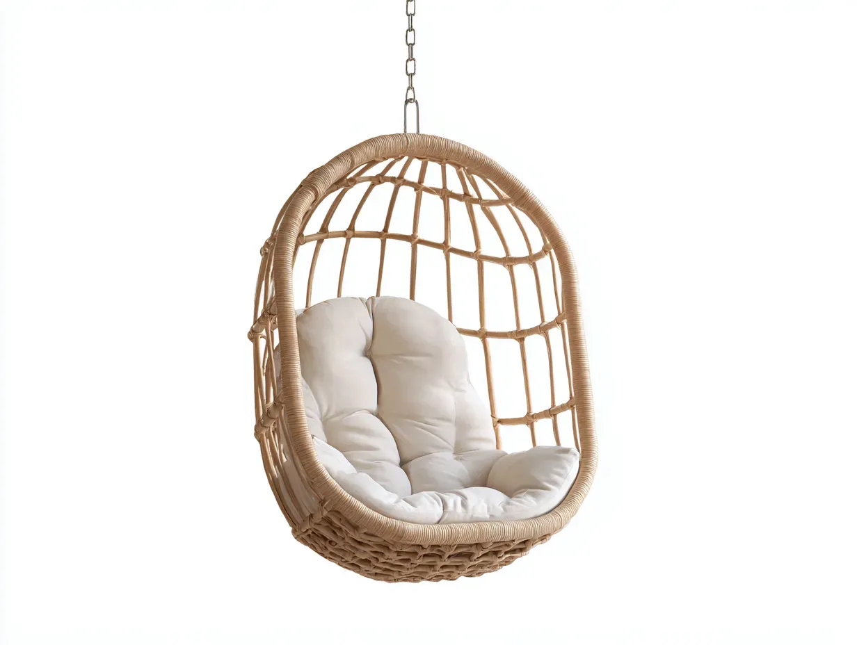Hamaca colgante de mimbre 93x75x121 cm - natural y blanco roto - para exterior con estructura abierta