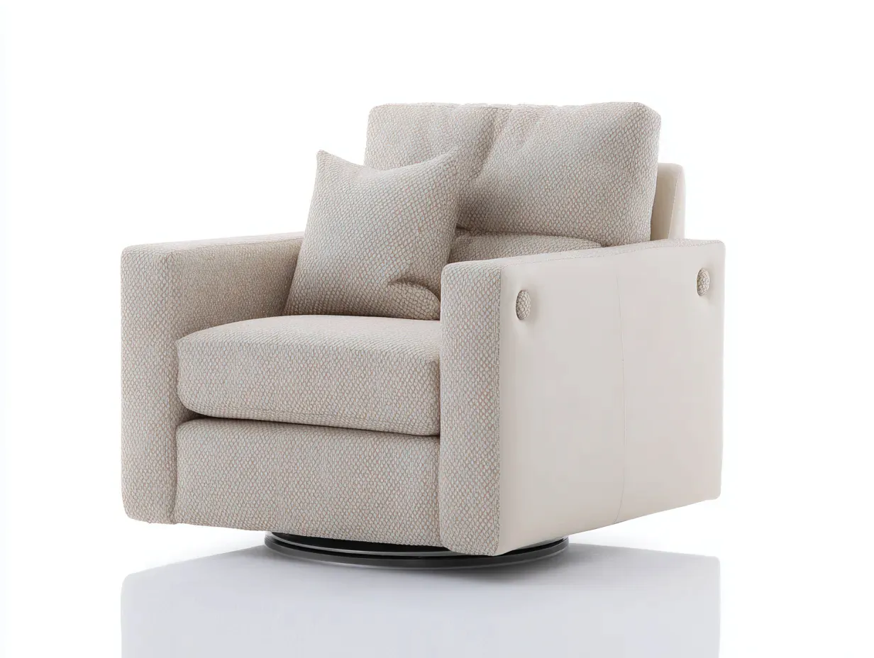 Sillón tapizado 93x92x86 cm - beige y blanco - giratorio para salón actual