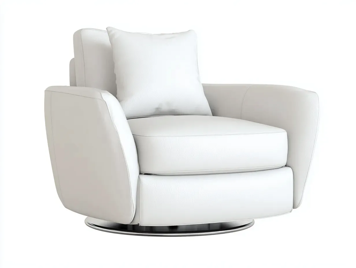 Sillón de piel 90x88x84 cm - blanco y cromado - base giratoria para salón