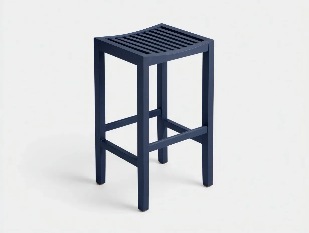 Taburete De Bar de madera pintada 42x42x80 cm - azul marino - asiento ranurado para terraza