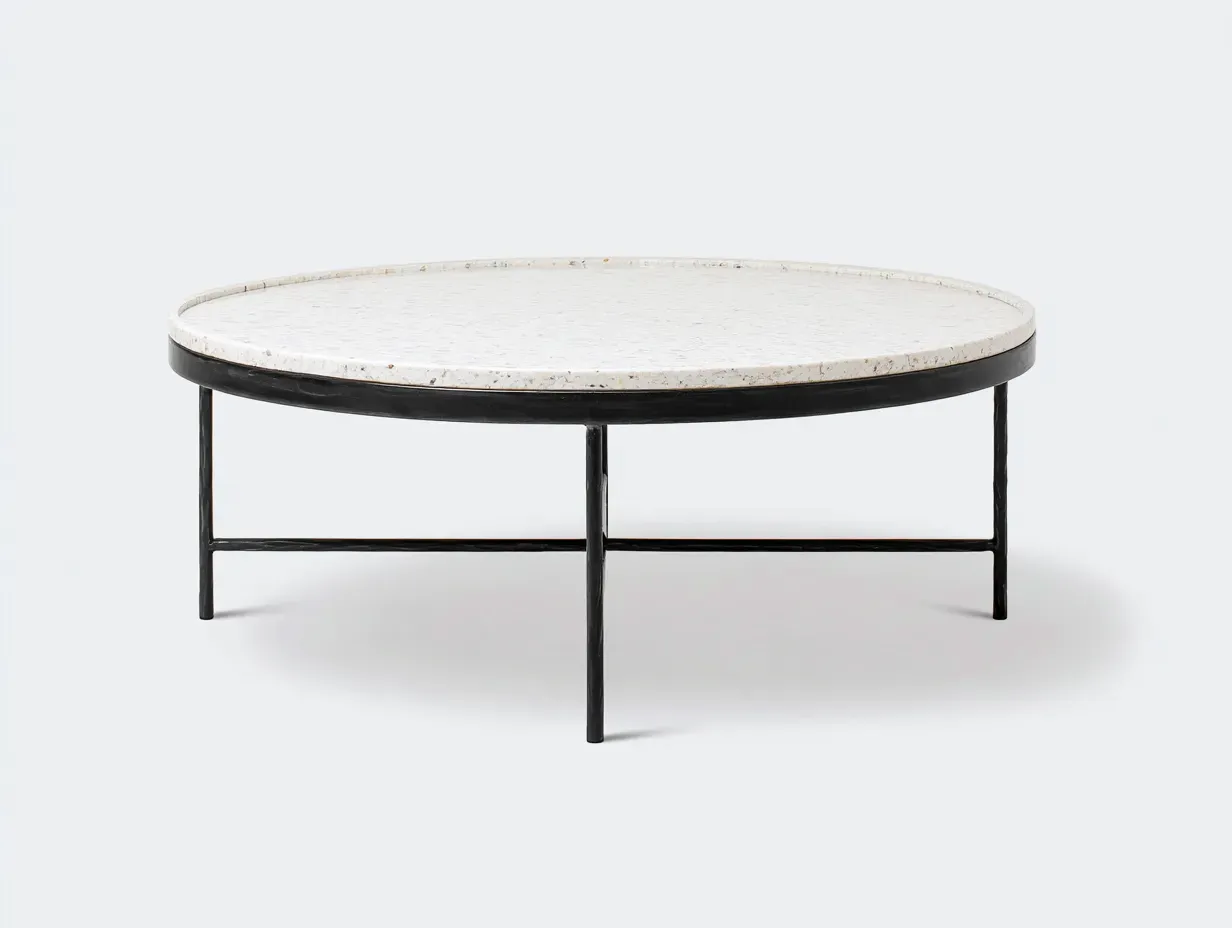 Mesa De Centro redonda con tablero de mármol 88x88x41 cm - blanco y negro - para salón con estructura metálica