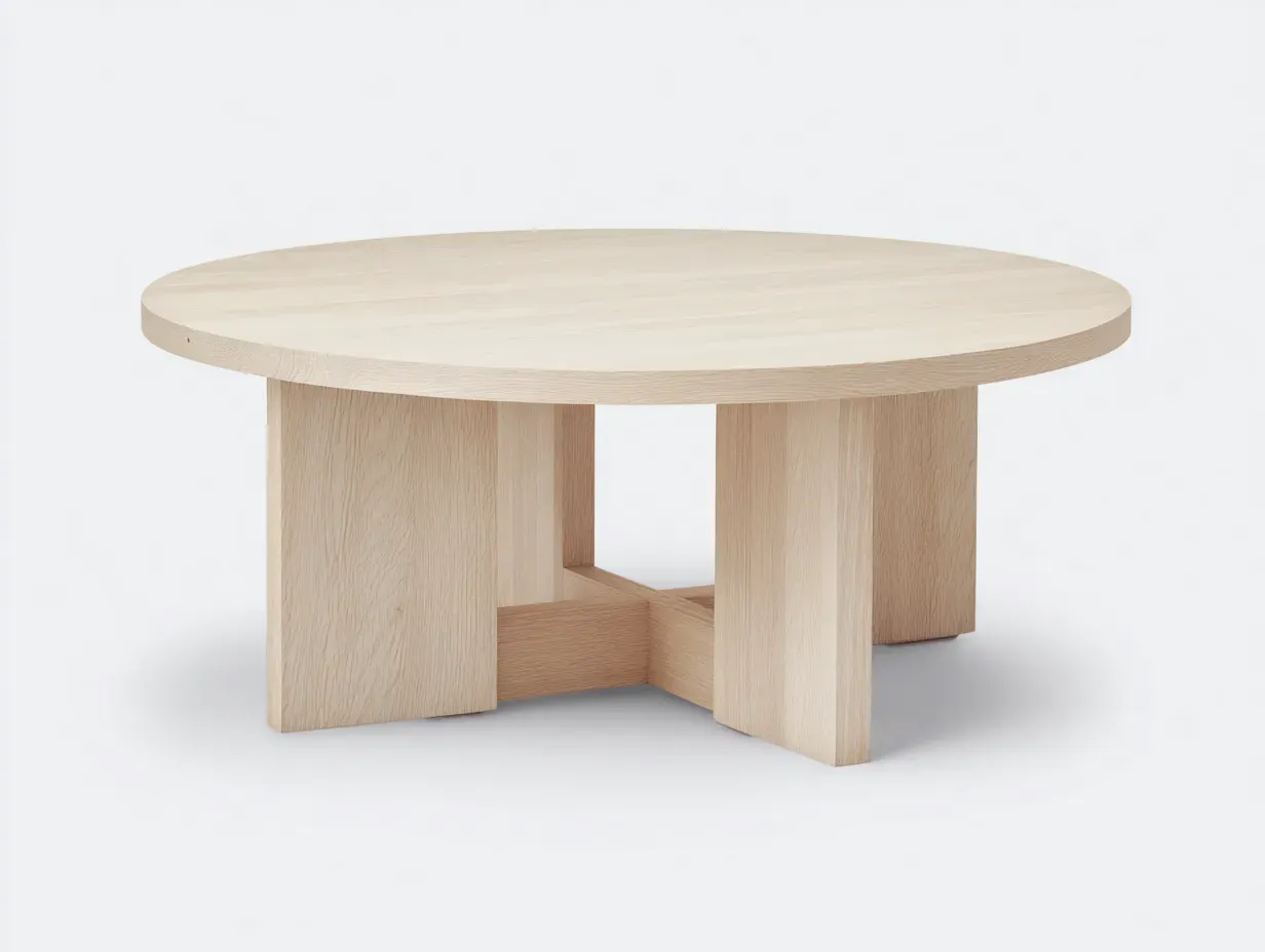Mesa De Centro redonda de madera 90x90x42 cm - roble claro - para salón con base de paneles cruzados