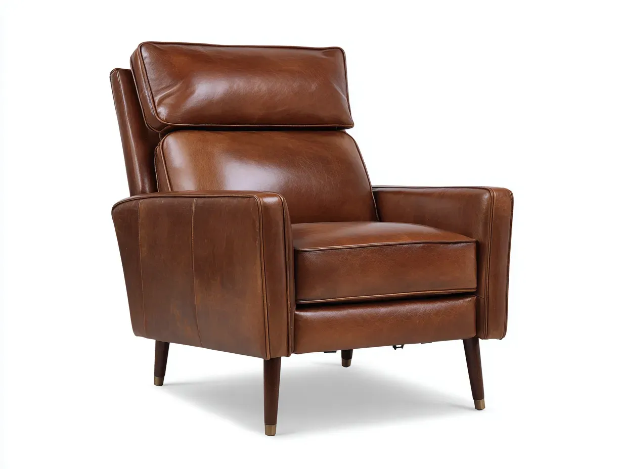 Sillón de piel 82x92x104 cm - marrón - respaldo alto para salón clásico