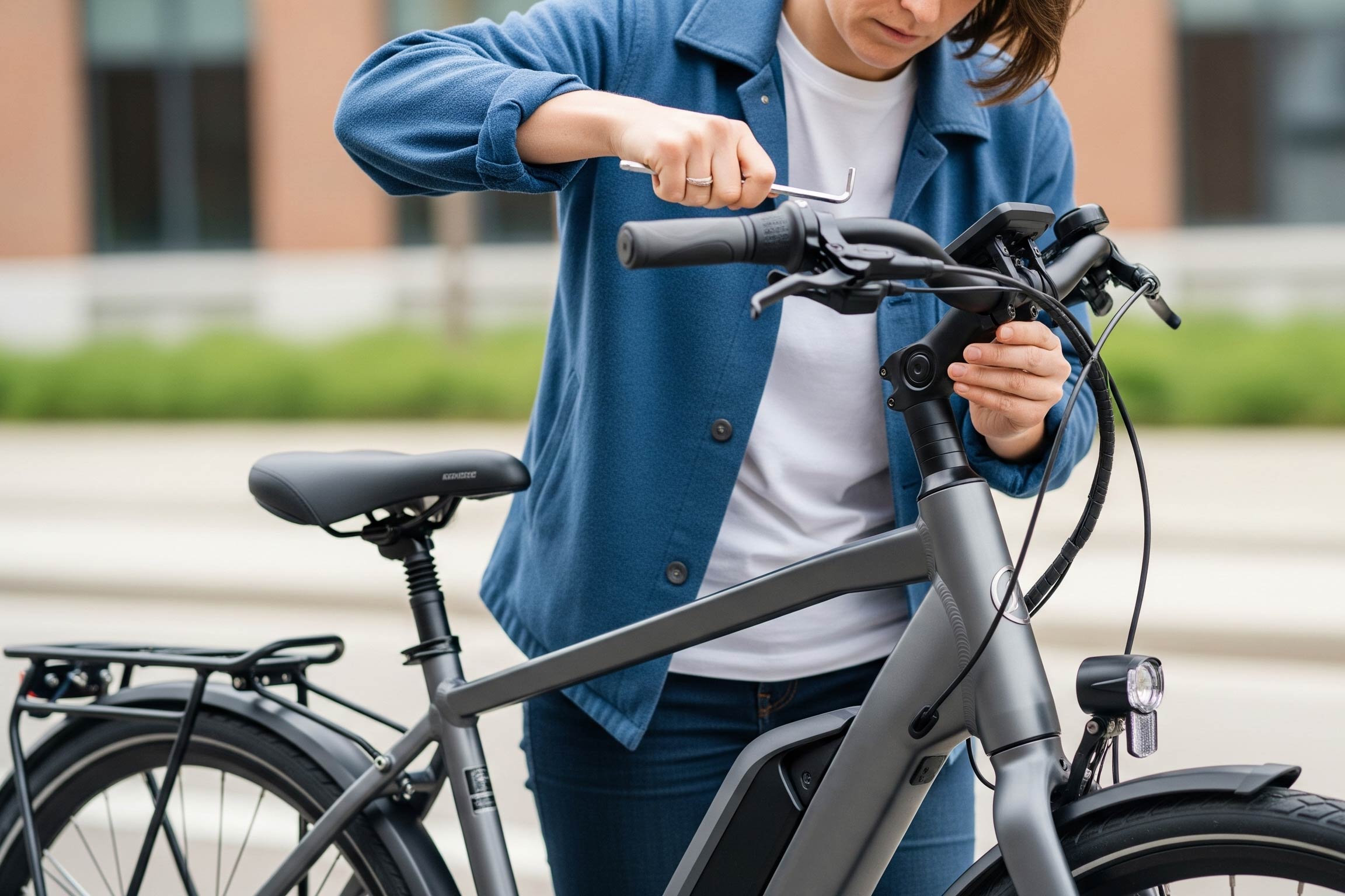 A rider adjusting stem height