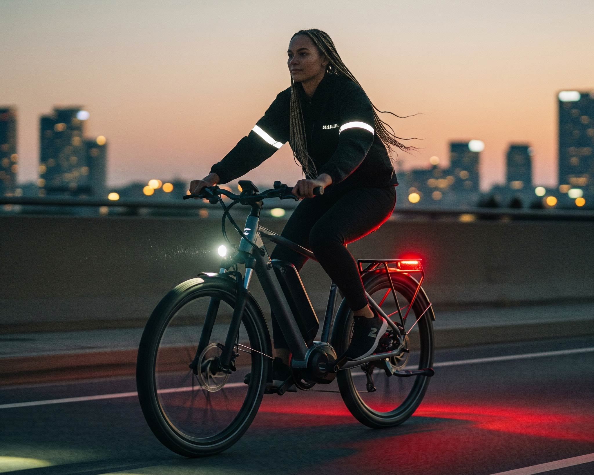 Electric bikes riding at night