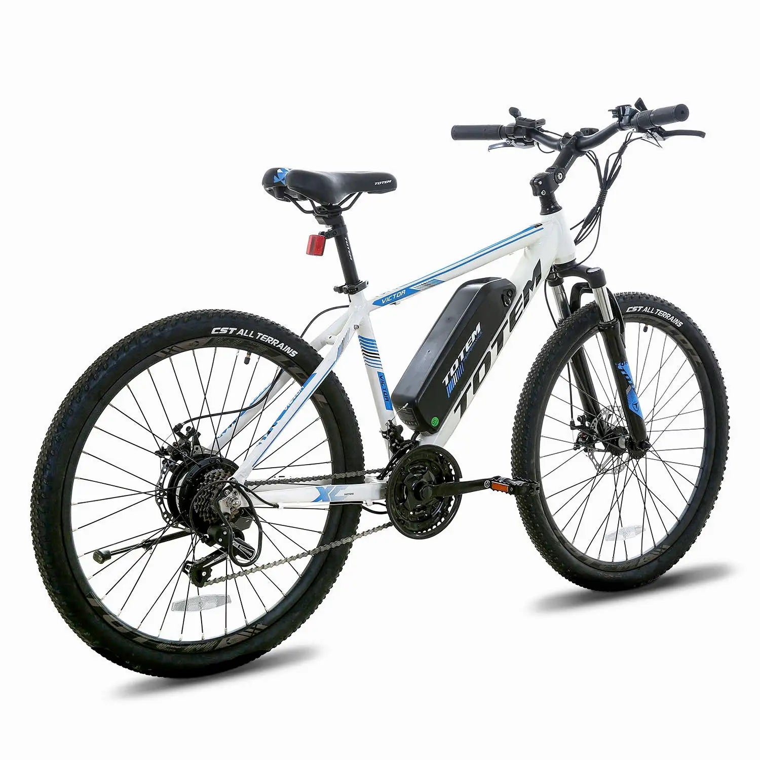Totem Victor Electric Mountain Bike in White Right Rear Three-Quarter View #white