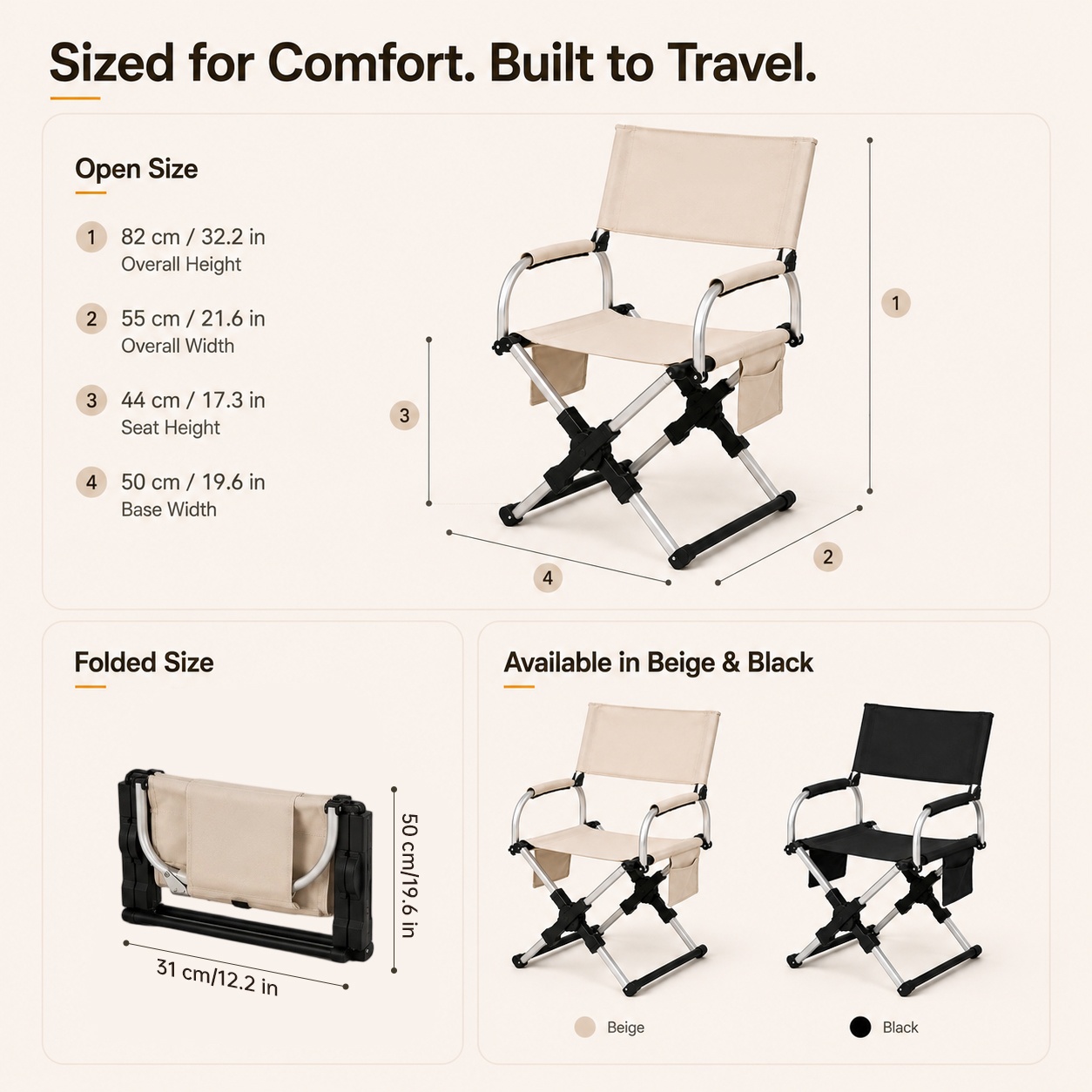Portable Folding Camping Chair with Side Storage
