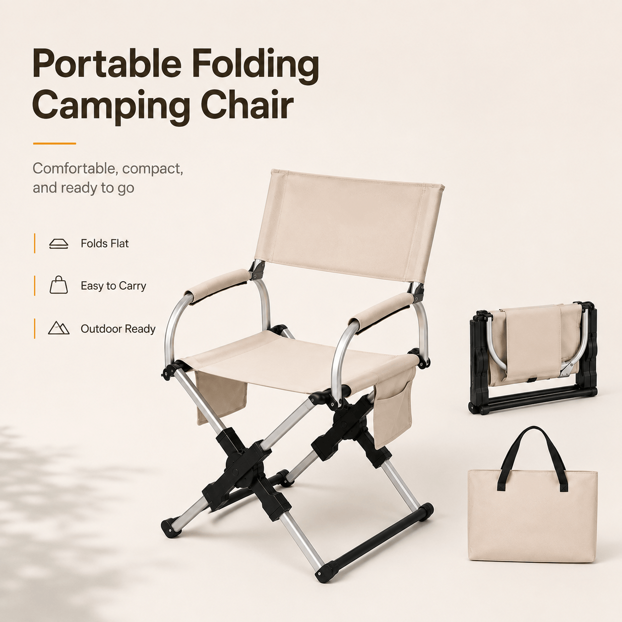 Portable Folding Camping Chair with Side Storage