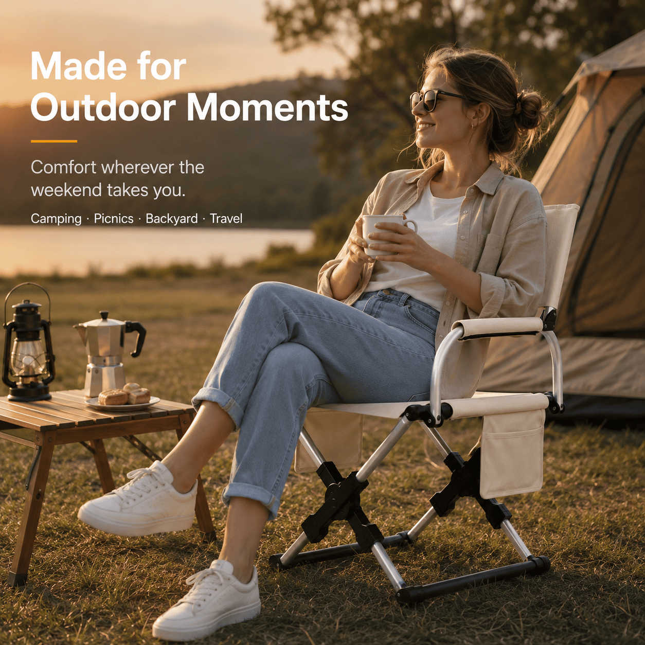 Portable Folding Camping Chair with Side Storage