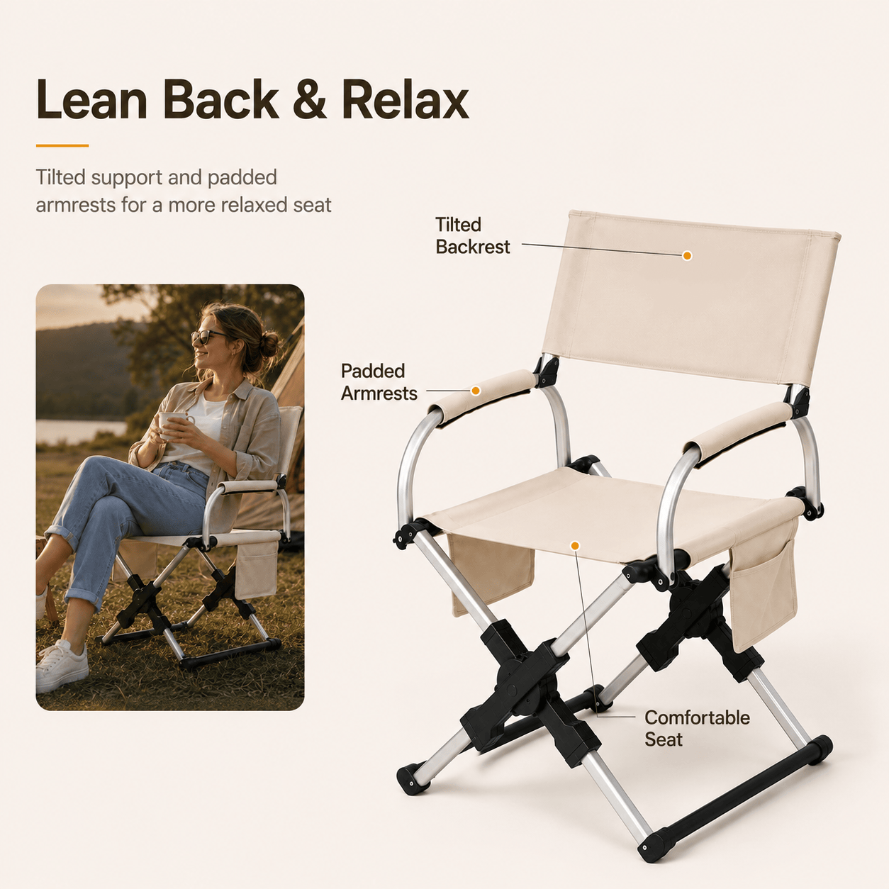Portable Folding Camping Chair with Side Storage