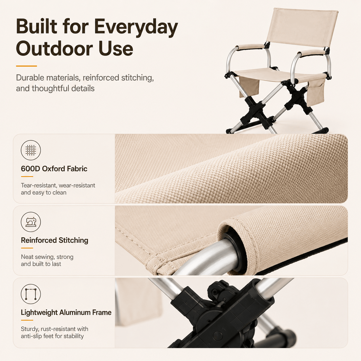 Portable Folding Camping Chair with Side Storage