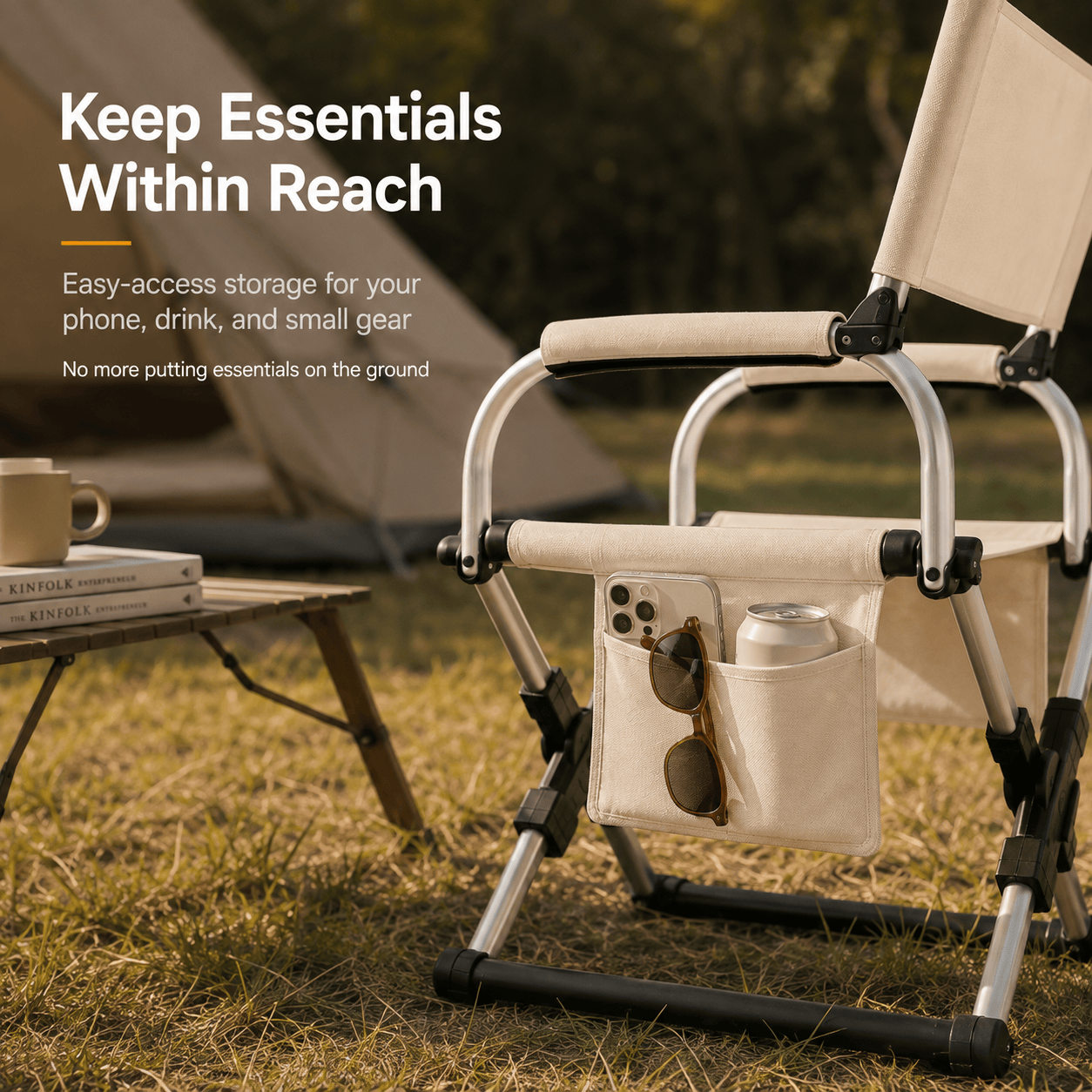 Portable Folding Camping Chair with Side Storage