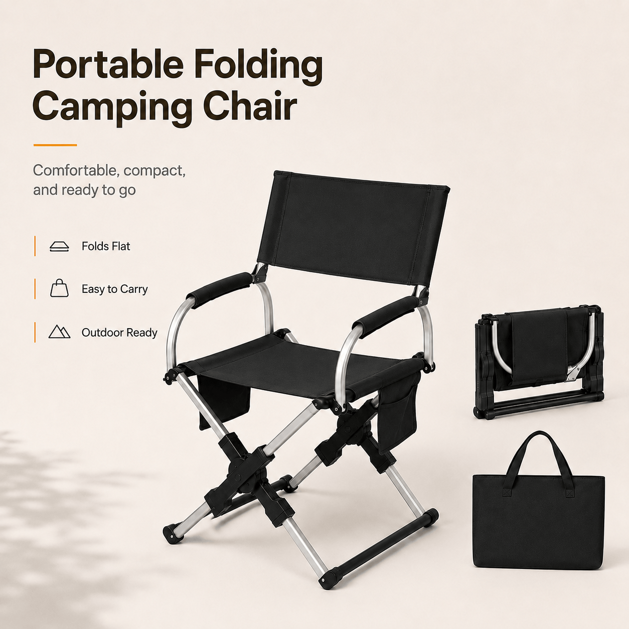 Portable Folding Camping Chair with Side Storage
