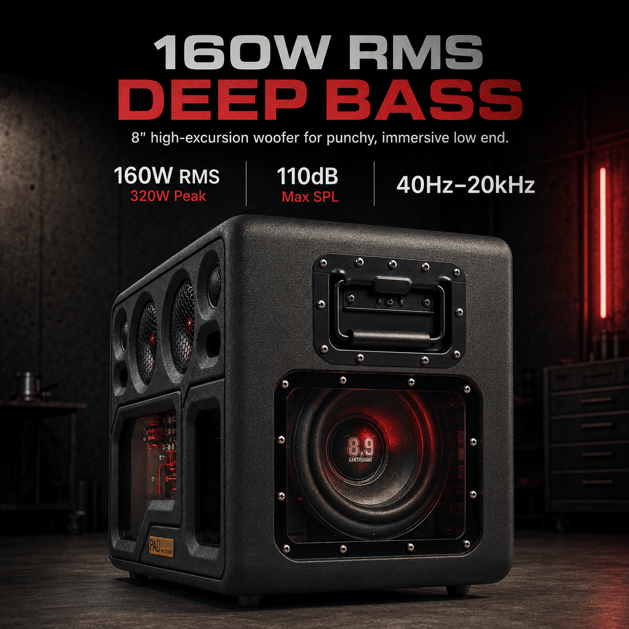 PAD SOUND X8 160W Transparent Bass Speaker