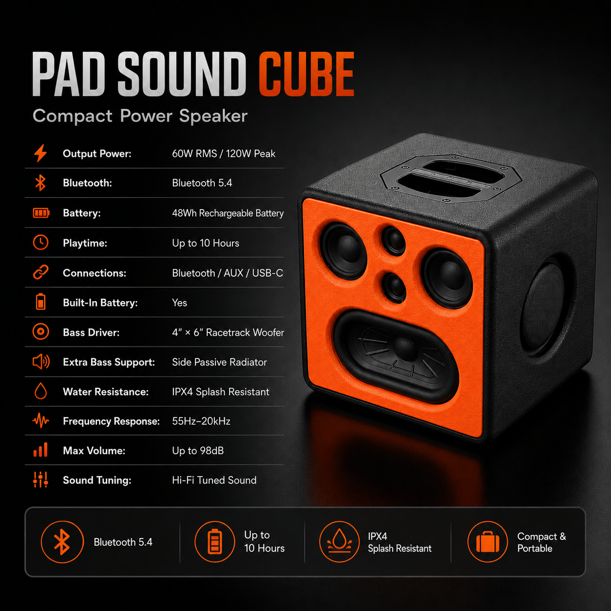 PAD SOUND CUBE VIVID — Compact Power Speaker