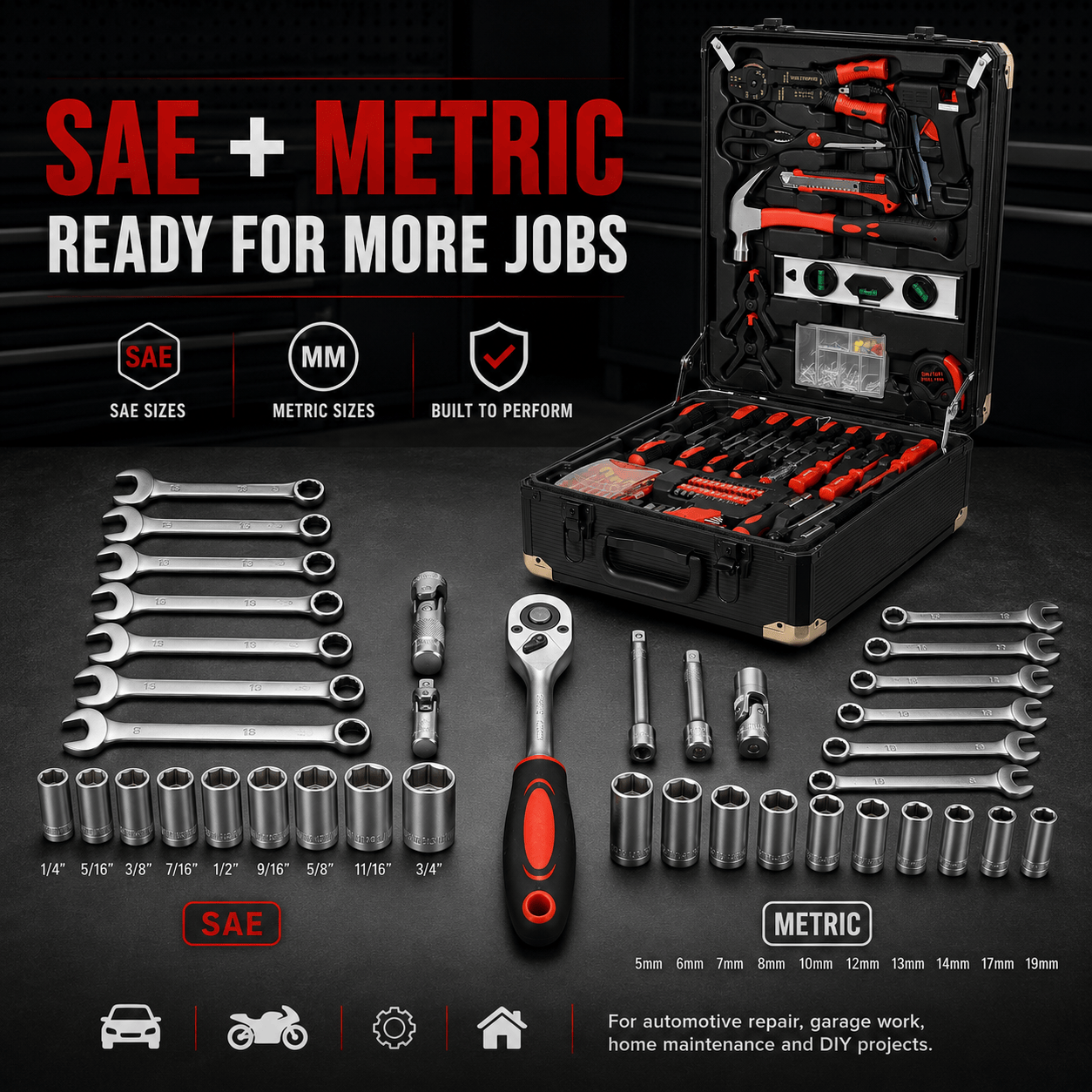 969-Piece SAE & Metric Mechanics Tool Set with Rolling Hard Case